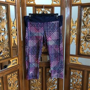 Under Armour Geometric Print Leggings Women Sz L Blue Pink Stretch Colorblock